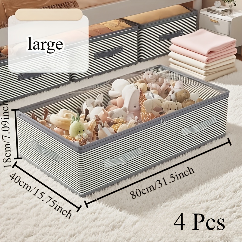 Unterbett-Aufbewahrungsbehälter, 2 Stück – 85,9 X 45 X 13 Cm, Faltbar, Mit Transparentem Deckel, Aus Leinenstoff
