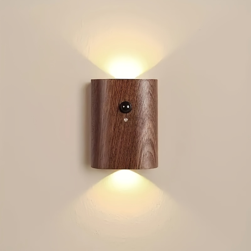 

1pc Modern Wooden Usb Rechargeable Motion Sensor Wall Light - Magnetic Night Light With Plastic Shade, Freestanding Mount For Entryway, Stairs & Rooms, Motion Sensor Night Light Rechargeable