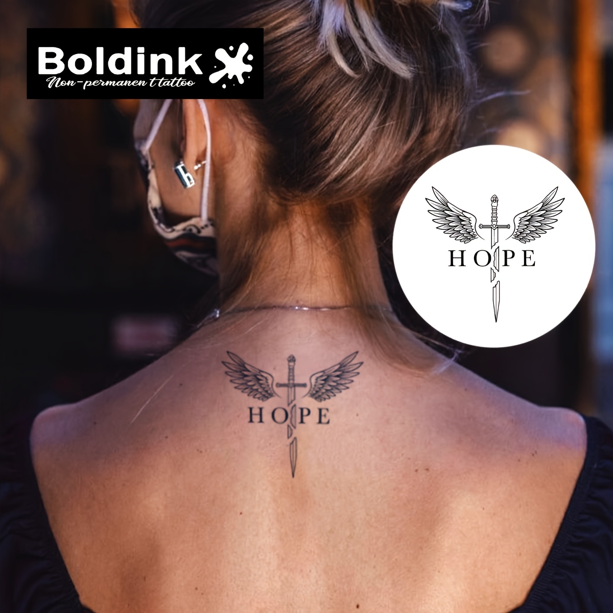 Boldink Temporary Tattoo Technology - Winged Sword Mini Design Tattoo Sticker, Simple And Exquisite Detailed Design, , Waterproof Tattoo Sticker, Lasts 1-2 Weeks, To Apply, Looks Great