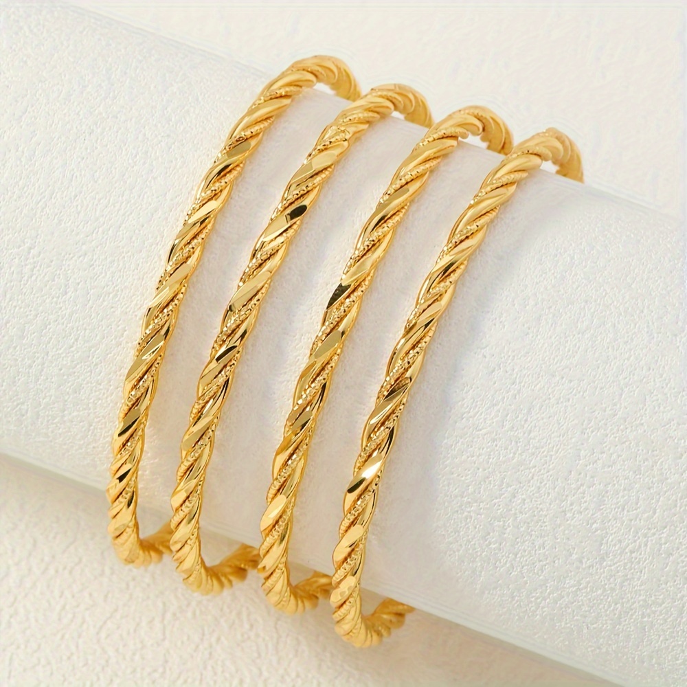 4pcs/set Middle East Orientation Elegant Fashion Twisted Polished Frosted Copper Bangle Set