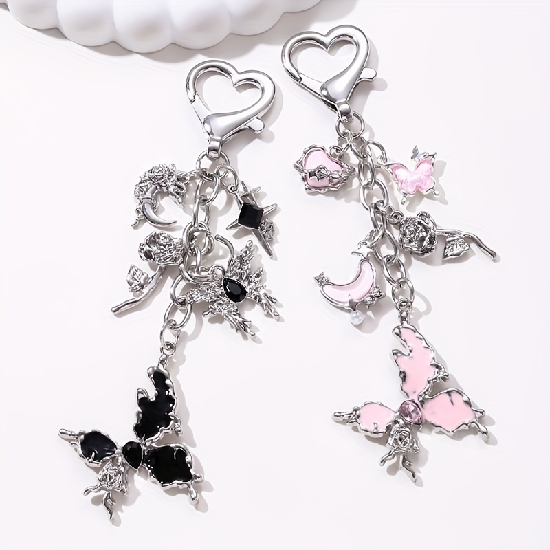 

Nxqxn Metal Keychain With Butterfly Charm, Rose, Heart, Moon Accents | Fashionable Y2k-inspired Key Ring | Classic Ladies Accessory For Car Keys, Bags | Ideal Birthday Gift Single Piece