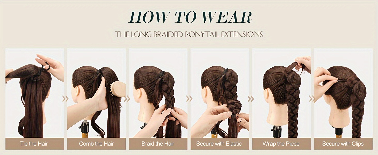   long braided ponytail extension with hair tie straight wrap around hair piece ponytails for women syntheti pony hairpieces for daily wear details 1