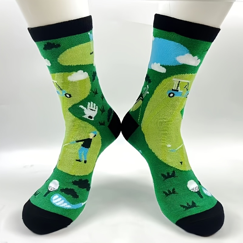 Image of 1 Pair Men's Casual Sports Trendy Socks, Creative "be Golfing" Golf Socks, Outdoor Camping Novelty Fun Mid-calf Socks, Breathable And Comfortable, Perfect Gift