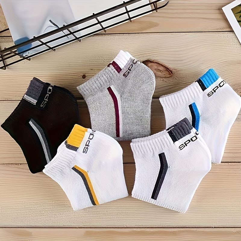 Alternative view of 5 pares de calcetines unisex con gráficos de letras, calcetines transpirables y deportivos de corte bajo, medias…