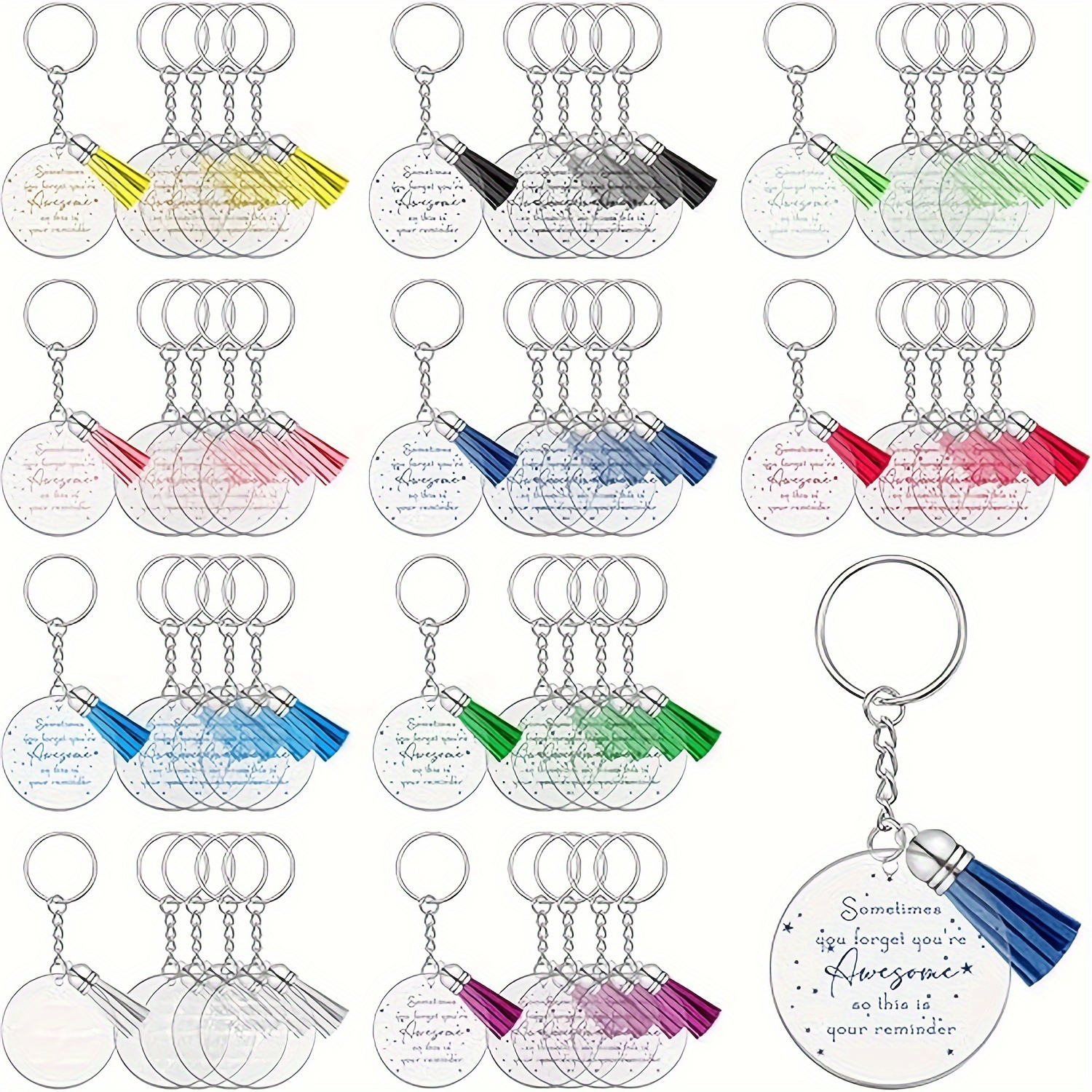 

Set Of 30 Acrylic Round Keychains With Tassel, Inspirational Single-sided Print Diy Keyring Kits For Teachers, Thanksgiving Day Gifts With Ring - Ladies Decorative Key Ring Set