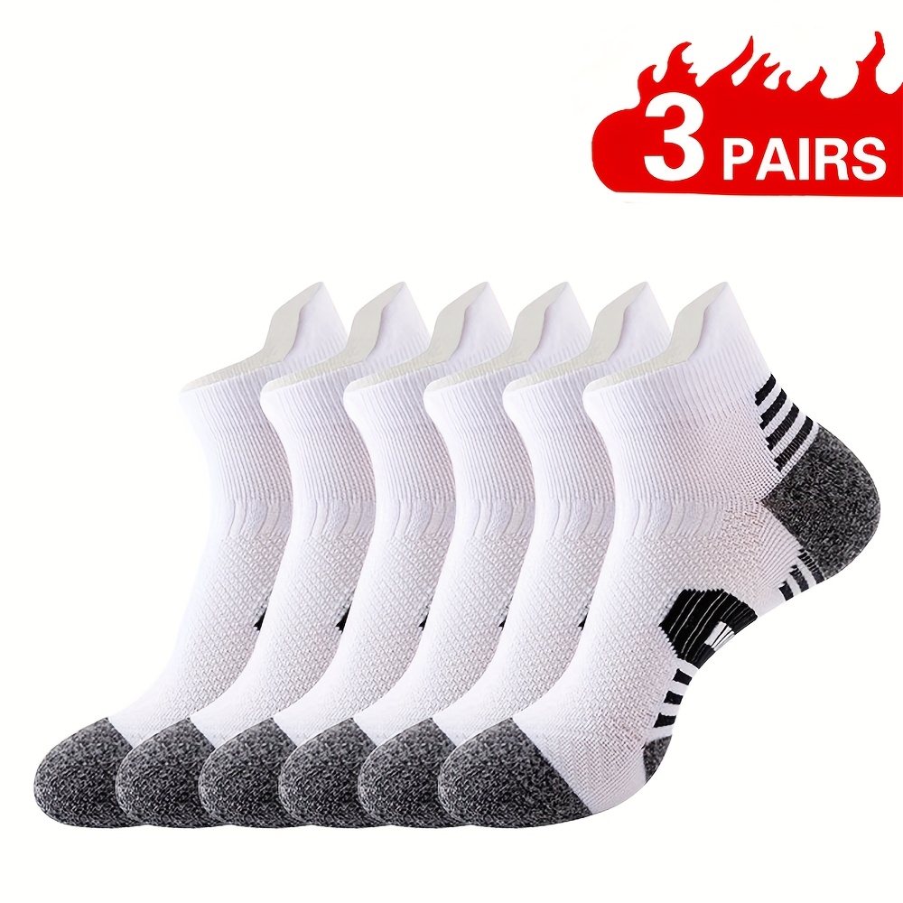 TEMU Pack de 3 de calcetines deportivos de corte para hombre, tipo ponerse, cómodos con amortiguación absorbente de impactos y de toalla para correr,