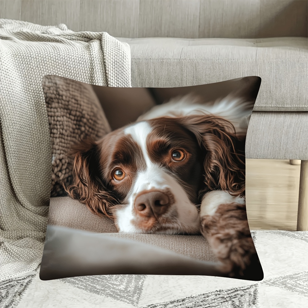 

1pc Housse de Coussin Spaniel Affectueux pour Salon, Chambre et Décoration de Bureau 18×18 pouces/45×45cm