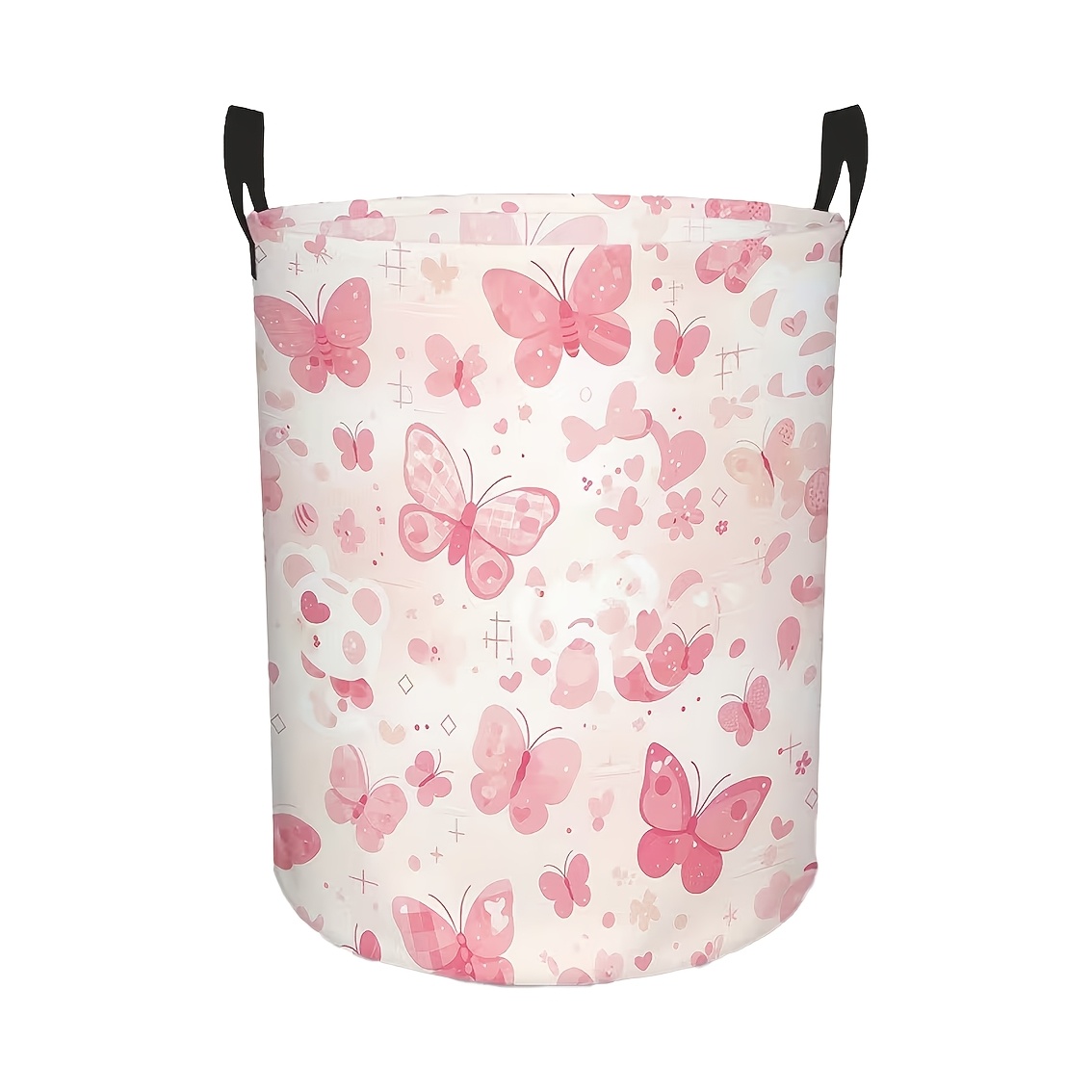 TEMU Panier à linge sale 1 pièce, rose , à motif papillon et cœur entièrement imprimé, avec poignée, bleu, pliable, durable, facile à nettoyer,