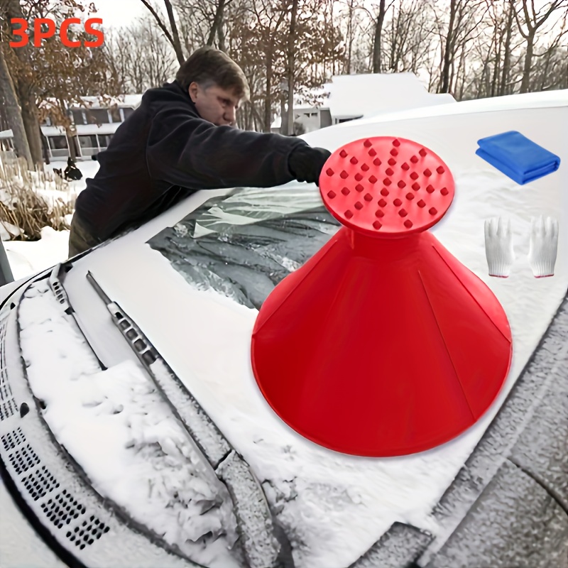 

3pcs Car Window Ice Scraper Set - Windshield Tool With Oil Funnel, Non-electric Exterior Accessories