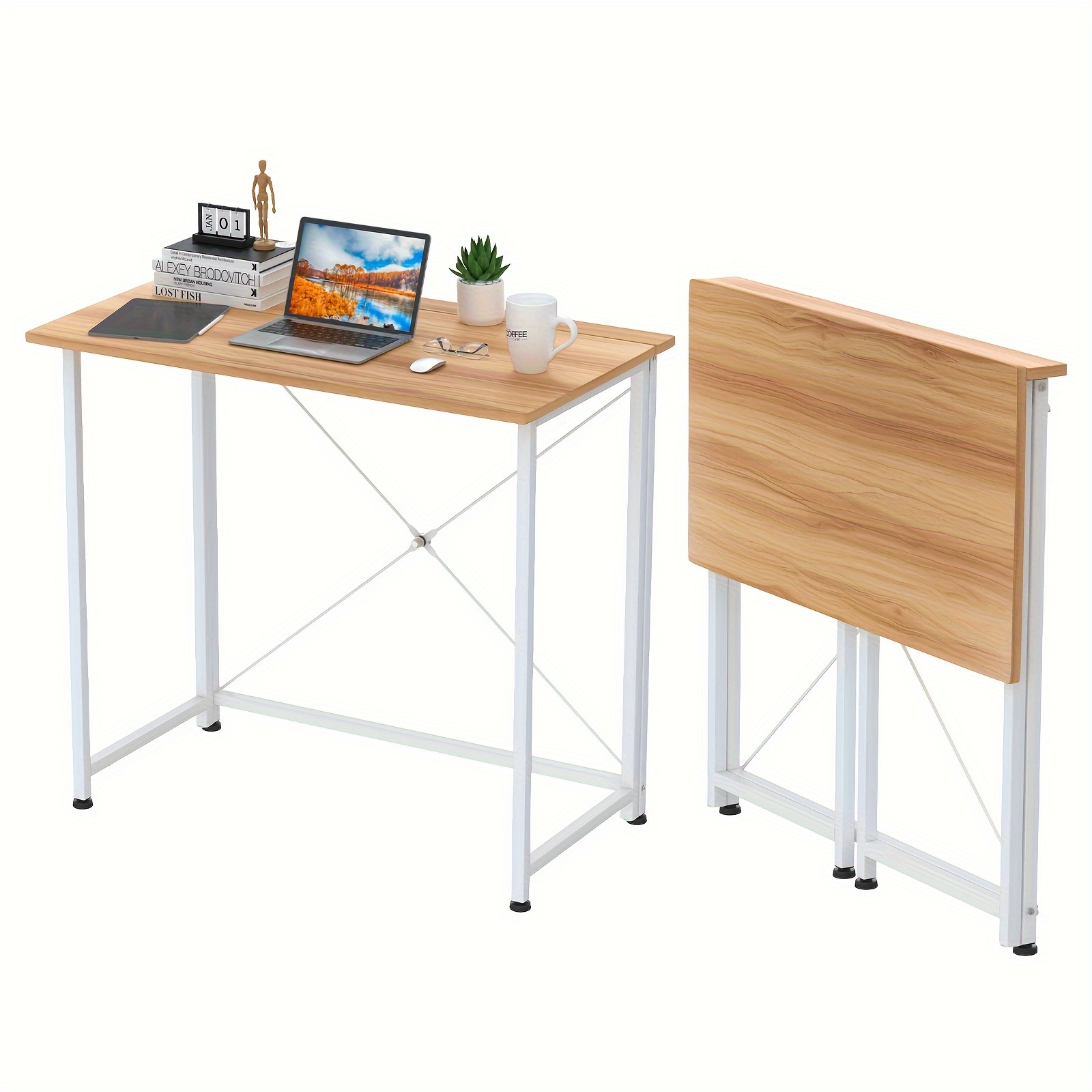 E-shop Klapptisch Schreibtisch Computertisch für Heimbüro Arbeitszimmer Klappbarer PC-Tisch (Eiche), 80x45x75cm