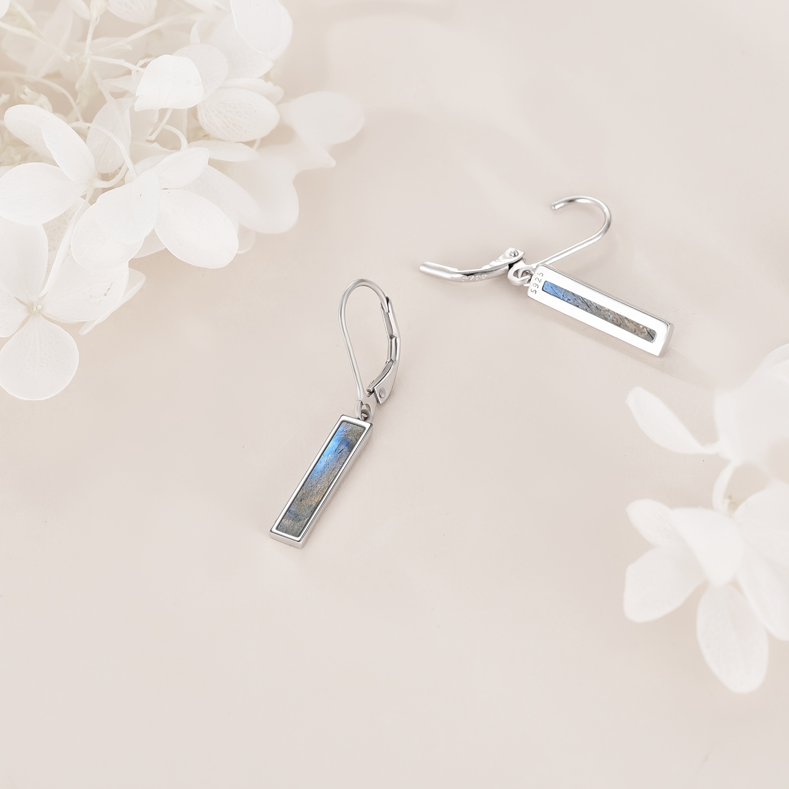Women's Labradorite Bar Earrings in 925 Sterling Silver