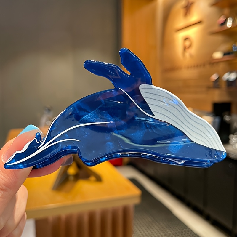 TEMU 1pc Cute Whale Hair Clip – Large Acrylic Dolphin-themed Hair Accessory With Blue And White Design, Women’s Y2k Style And Holiday Outfits, Ocean