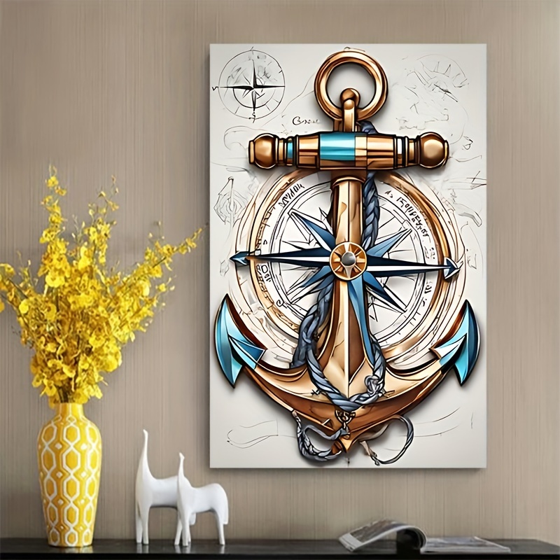 

Diy 5d Mosaic Diamond Painting Kit: Anchor And Compass Design, Perfect For Home Decor And Gifts - Canvas Included