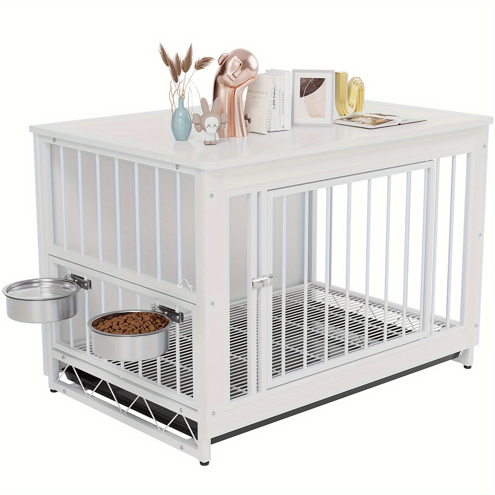 Dog Crate, Furniture-style Dog Crate, Home Dog Crate, 3x64x58cm, Dog House With 2 Bowls And Door, Indoor Dog House With Removable Tray, Suitable For Small To Medium-sized Dogs Weighing Up To 40kg