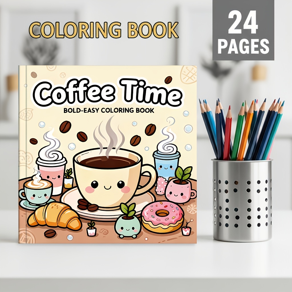 TEMU 2026 New Upgraded Cute Children's Coloring Book, Size 7.87*7.87 Inches, 24 Pages Of Thick Paper With And Simple , A Fun And Relaxing Gift