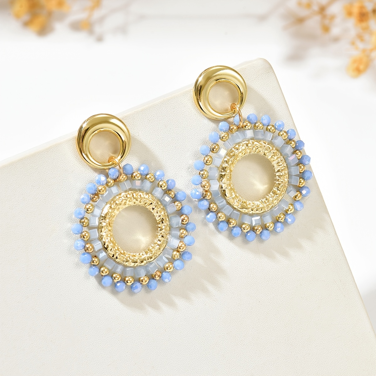 Bohemian Ethnic Hand-woven Beaded Round Pendant Earrings