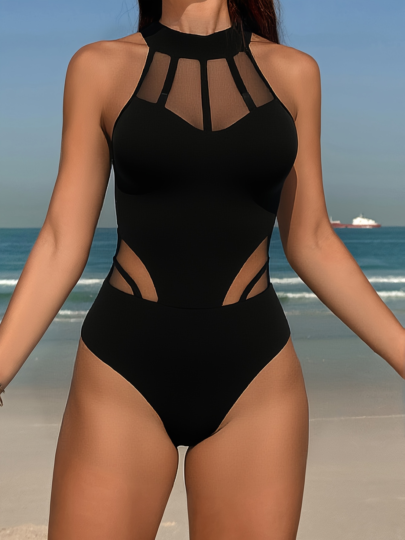 womens fashion sheer mesh   swimsuit set 25ss summer trend black 0