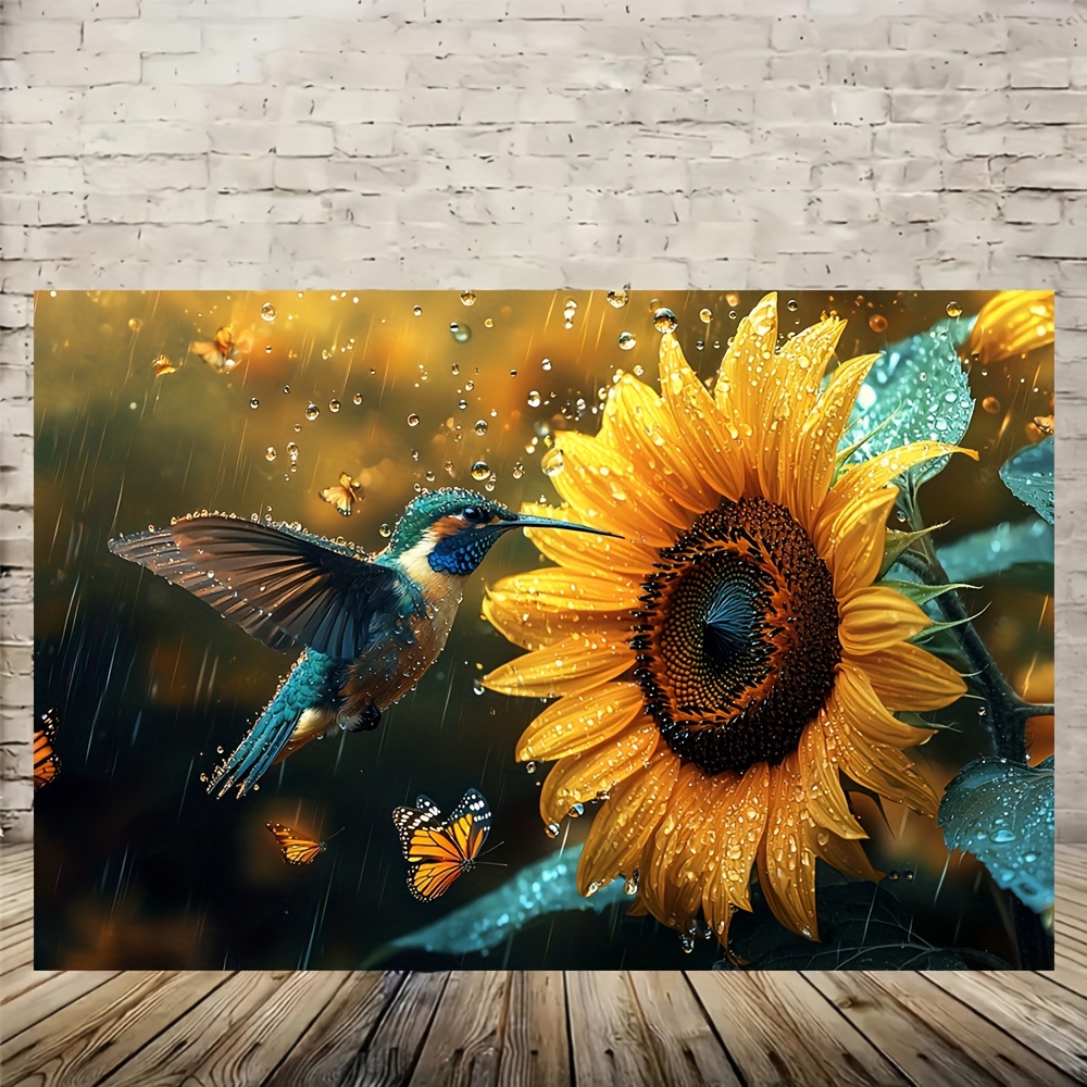 

Hummingbird & Sunflowers Wooden Framed Canvas Painting Wall Art Prints For Home Decoration, Living Room & Bedroom, Festival Party Decor, Gifts, Ready To Hang