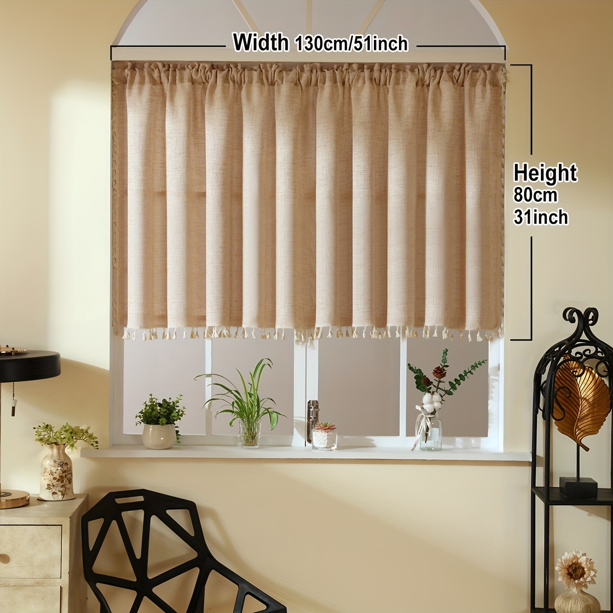 E-shop 1 Stück, Beige Quastenvorhang im japanischen Minimalismus-Stil, geeignet für Fenster-, Schrank- und Türdekoration