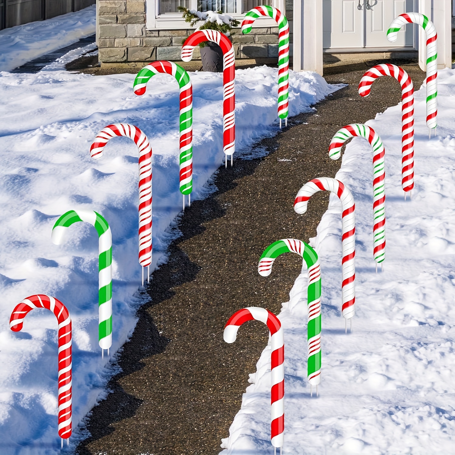 

12pcs Christmas Canes - Lawn & Decorations Stakes, Corrugated Ornaments For