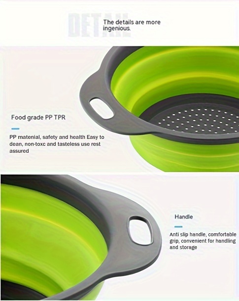 1pc collapsible silicone colander with handle for fruit vegetable and pasta washing and draining kitchen gadget for   cleaning and cooking details 5