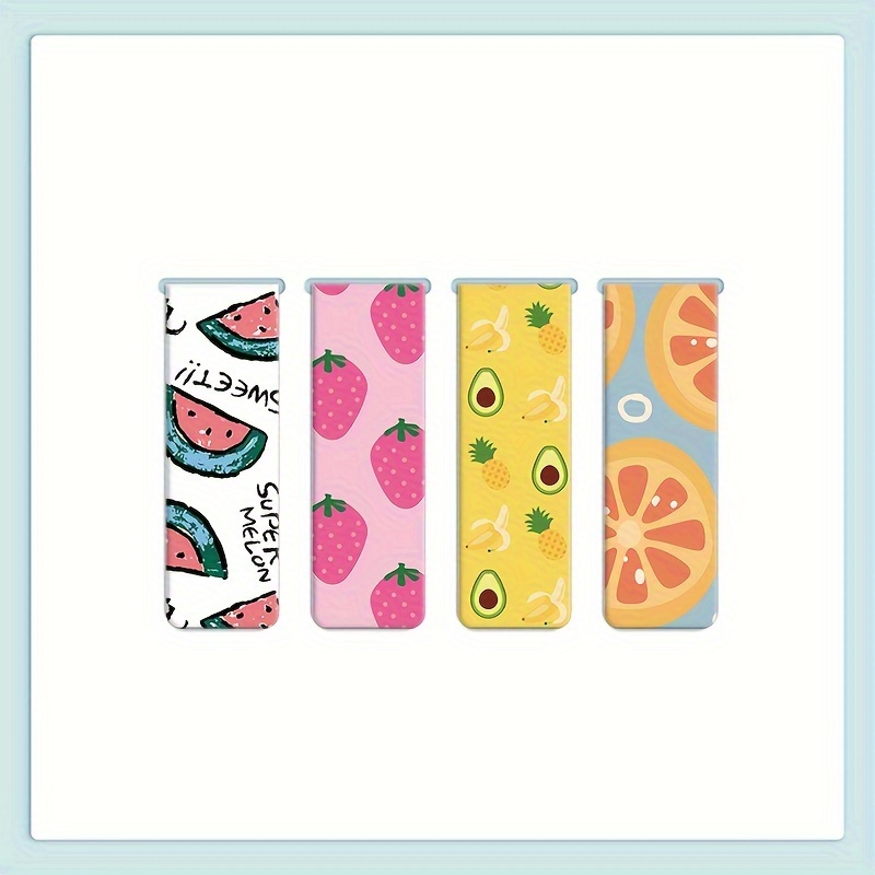 Set Of 4 Magnetic Bookmarks Featuring Watermelon, Strawberry, Avocado, And Lemon, Ideal For Students And Teachers As Page Markers For Reading