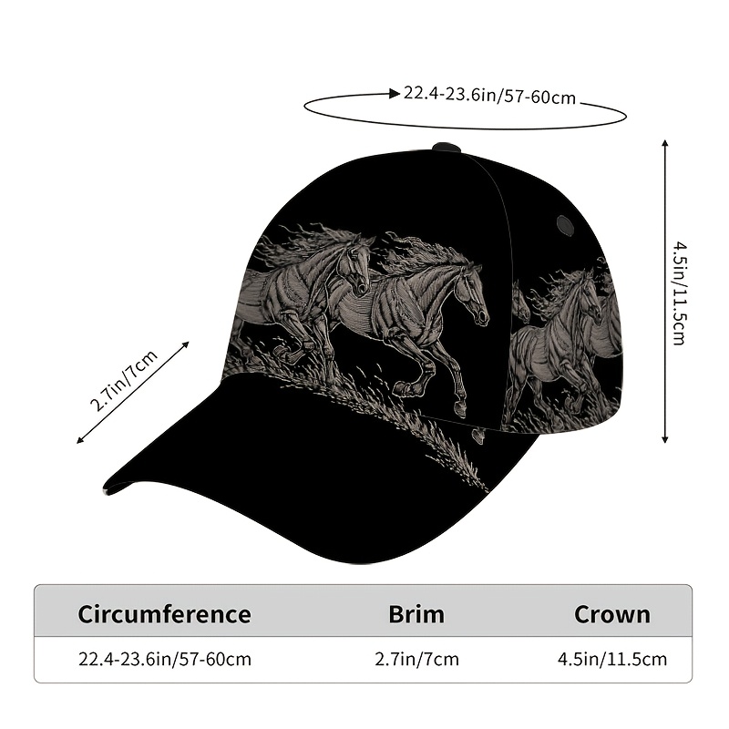 TEMU 1pc Casquette de Baseball avec Impression Trio de Chevaux au - Chapeau à Bec de Canard Élégant et Réglable, Facile à Ajuster, Confortable pour