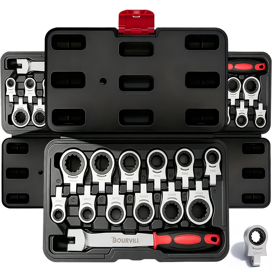 TEMU Bourvill The Ratchet Socket Wrench Set Of 13pcs, Including Socket Heads And Double-directional Ratchet Handles. Designed For Automotive