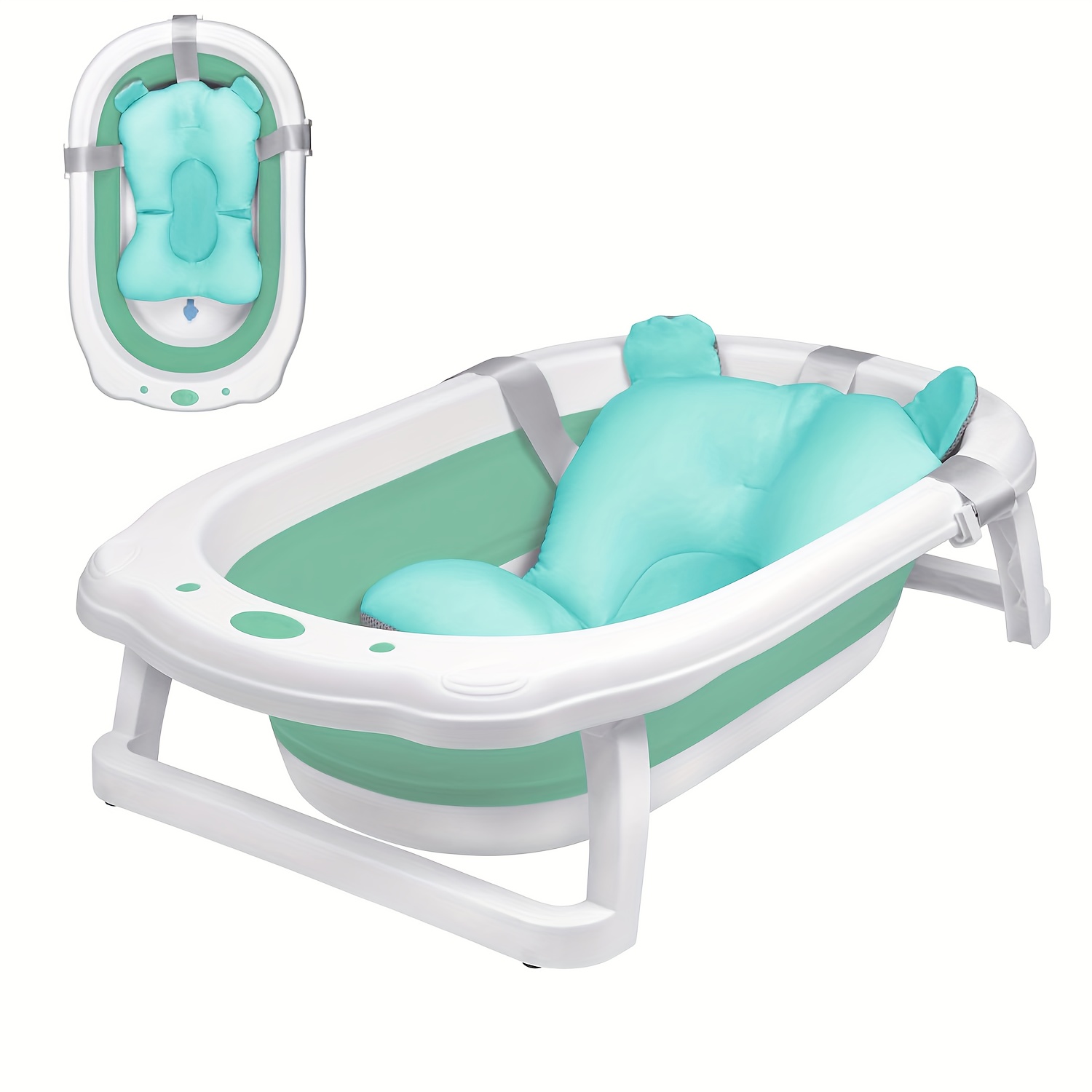 TEMU Bañera para bebé, plegable, bañera con almohada de baño, bañera para bebé con pies antideslizantes, para niños de años, verde/rosa/