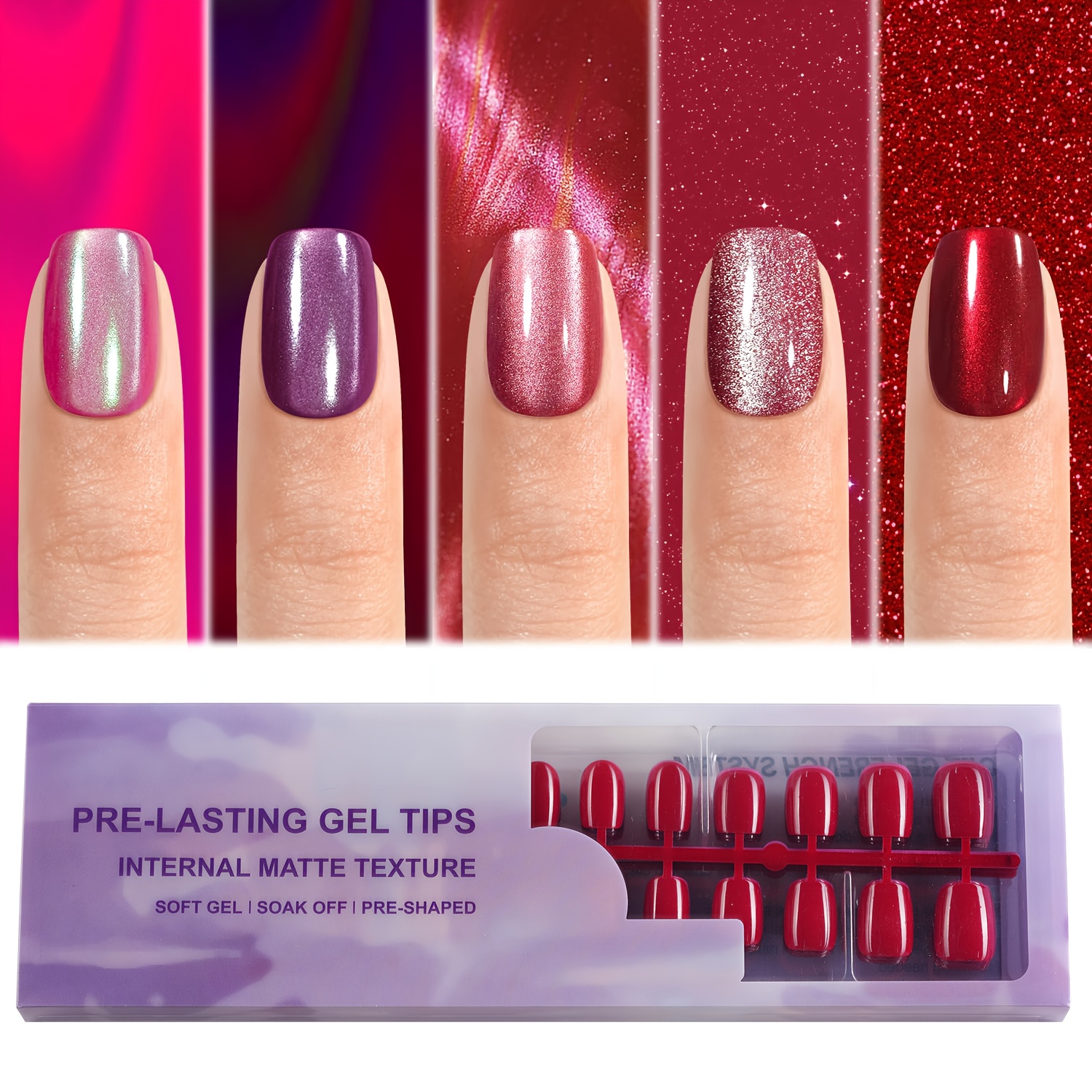 TEMU 150 pièces d'ongles pressés ronds brillants rouges pour Noël, 15 tailles d'ongles acryliques, surface brillante, faux ongles réutilisables à