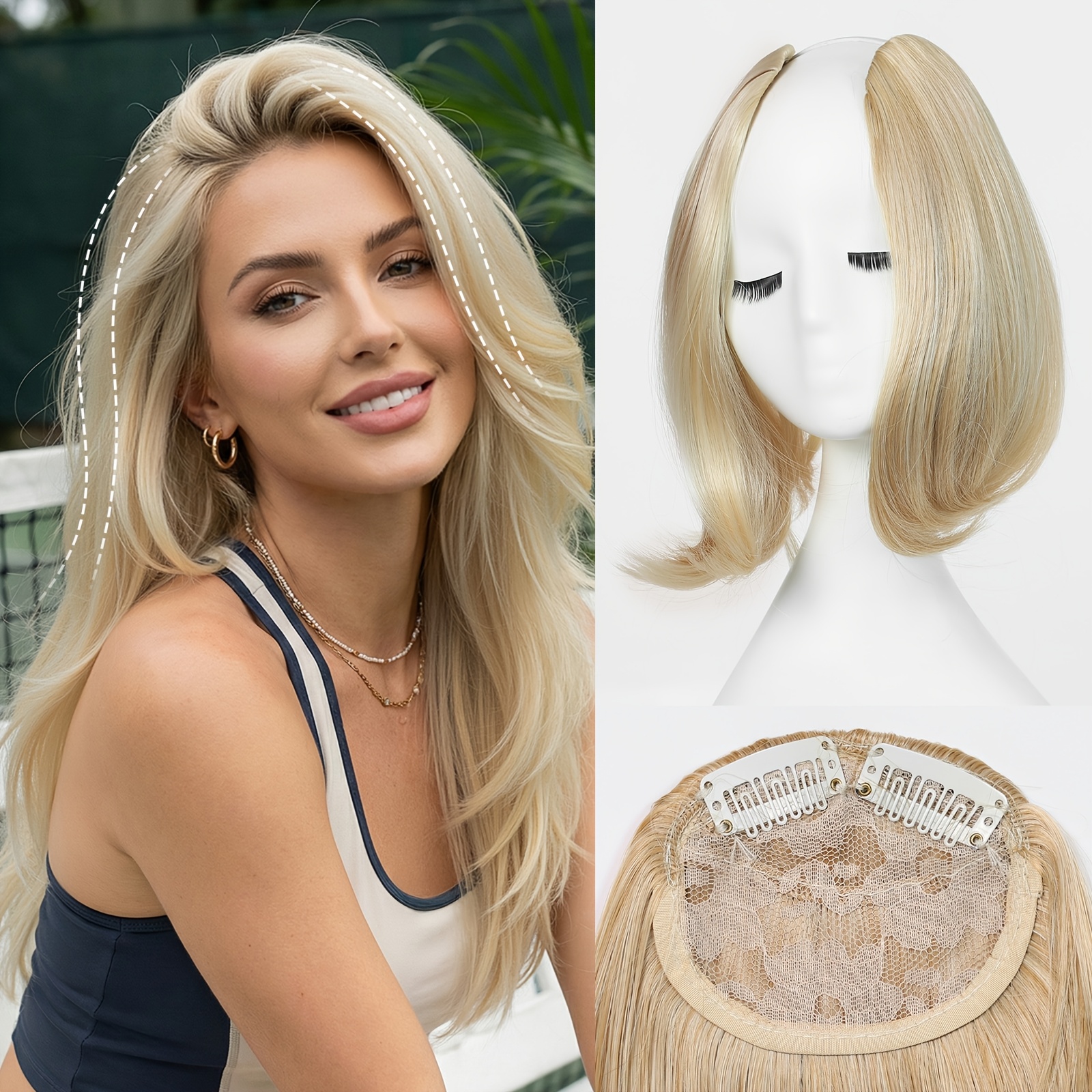 Image of 2pcs Side Bangs Clip In Bangs Hair Extension Heat Resistant Synthetic Fiber French Bangs Wave Middle Part Fringe Natural Look Hair Piece Invisible Seamless Skin Weft Soft Hair Curtain Bangs For Women