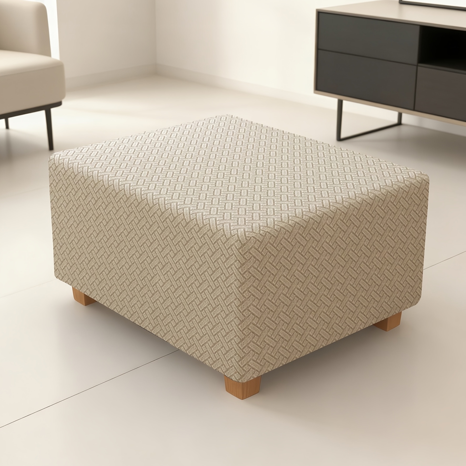 TEMU 1pc Solid Color Jacquard Stool Cover, Universal Household Removable Washable Thickened Elastic Dust-proof Home Decor Footrest Cover
