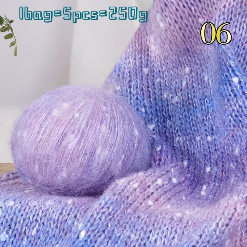 TEMU 5-pack Snowflake Dot Gradient Long Yarn Skeins, 50g Per Roll Total 250g, High-quality Iridescent Wool Yarn, Handcrafted Crochet Knitting Yarn,