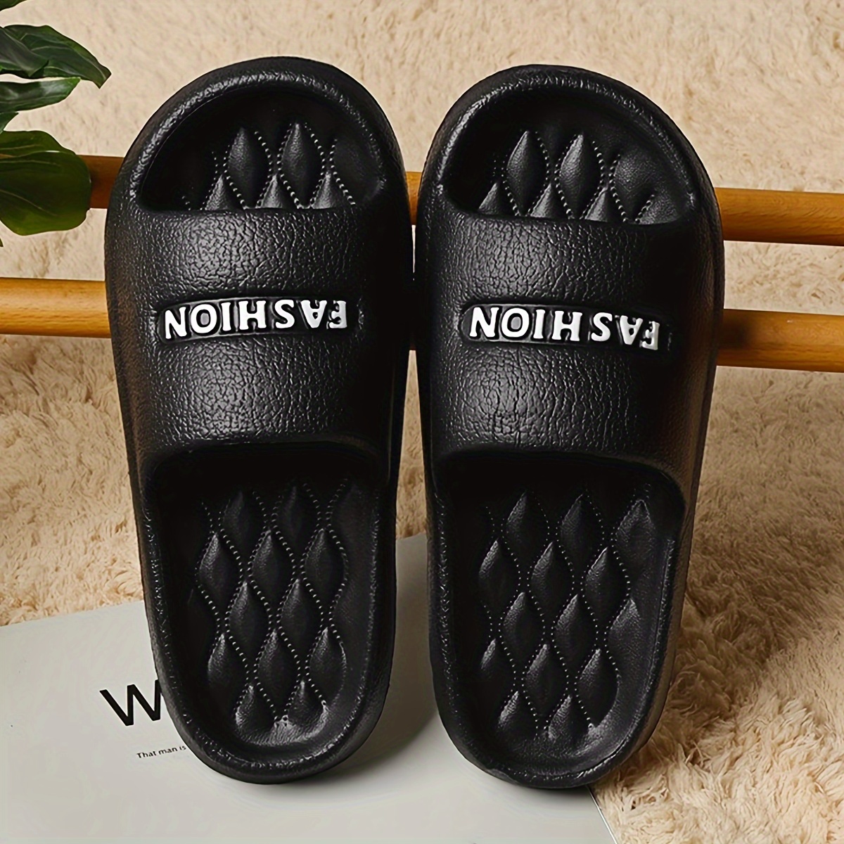 TEMU Casual Slippers Unisex - Eva Material Soft -on Sandals For /outdoor, Thick Bath Beach Slides For Men And Women, Round Toe Lightweight Fashion Slipper