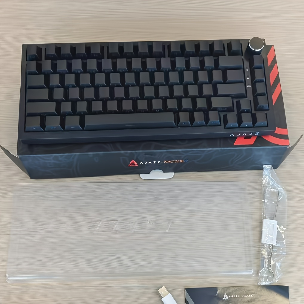 Image of Ajazz Ak820 Wired Office Mechanical Keyboard, Minimalist Color Scheme With Volume Knob, 5-layer Sound Absorption Design Hot-swappable, Red Switch