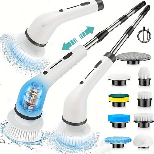 2026 electric spin scrubber dual adjustable cordless adjustable detachable handle 8 replaceable brush heads up to 300 400rpm for floor bathroom tub tile