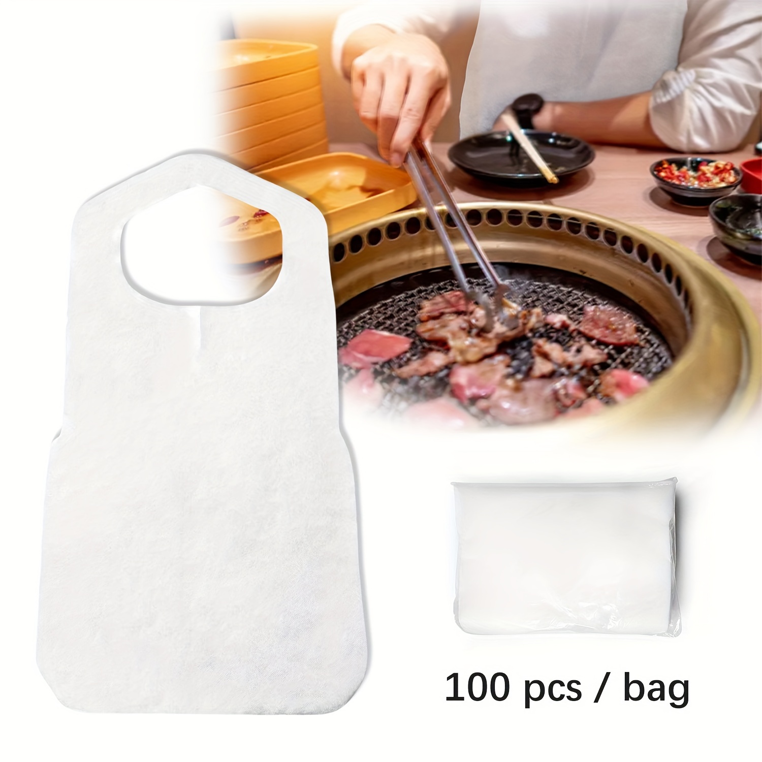 

100pcs Disposable Aprons, White Non-woven Fabric Light Sturdy Aprons For Serving, Painting, Barbecue, Arts Diy Crafts, Birthday Party, Family Dinners, Kitchen Accessories