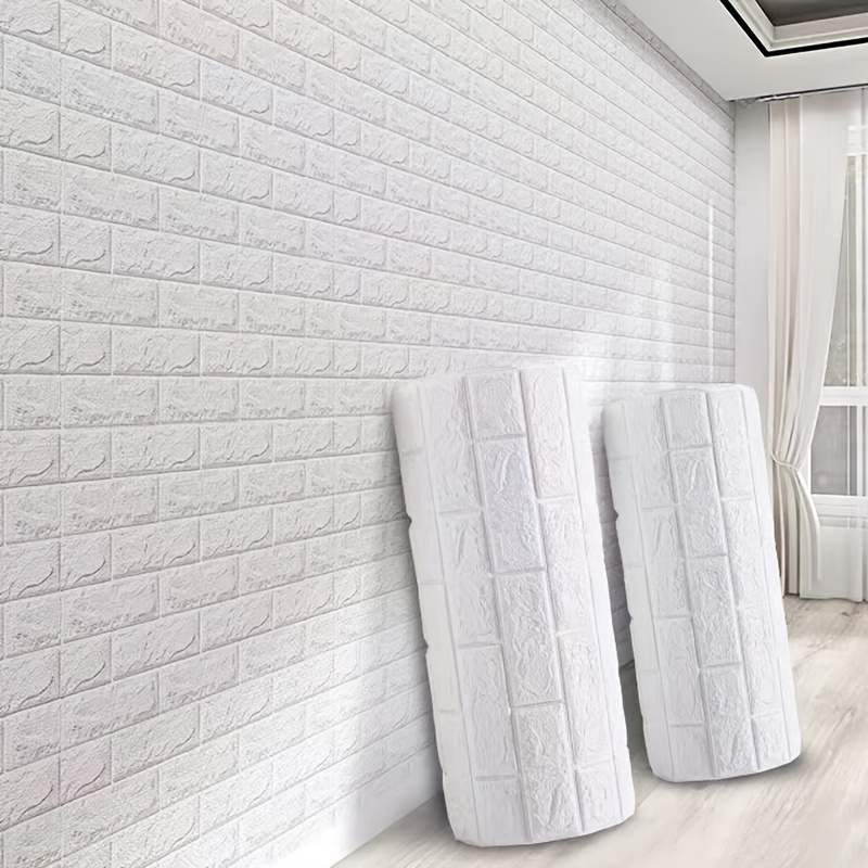 

Self-adhesive 3d Brick Wallpaper Sticker, Vinyl Foam Wall Decal, White Brick Stone Texture, Straight , , With 5m/10m Roll For Home Decor, Living Room Bedroom Diy Wall Renovation