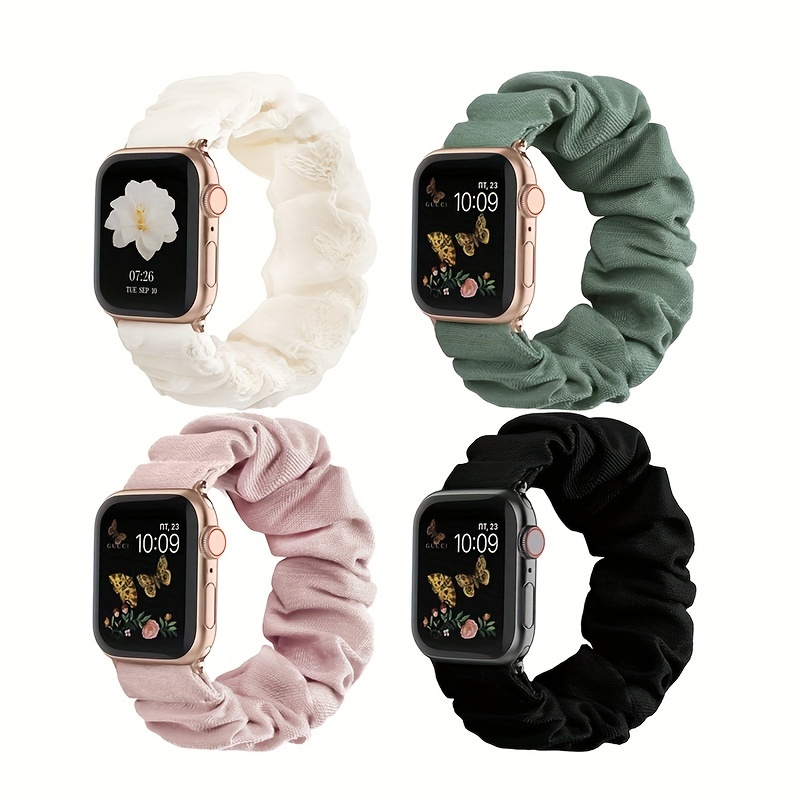 

4pcs Women's Nylon Elastic Band With Intestinal Hair Loop Watch Strap 38/40/41/42/44/45/49mm Suitable For Iphone Watch Ultra/se/8/7/6/5/4/3/2/1