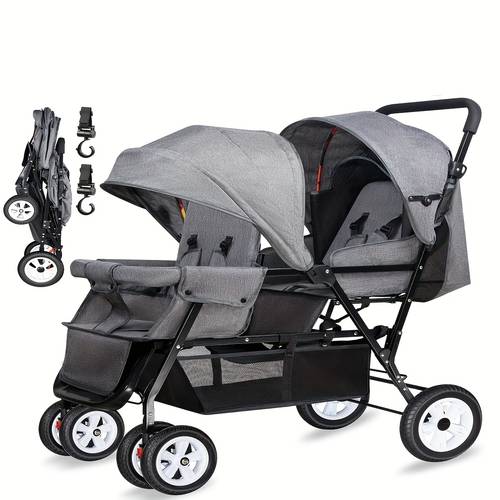 imagen del artículo cochecito , cochecito para bebés y niños pequeños, cochecito plegable con asientos tandem y respaldo ajustable