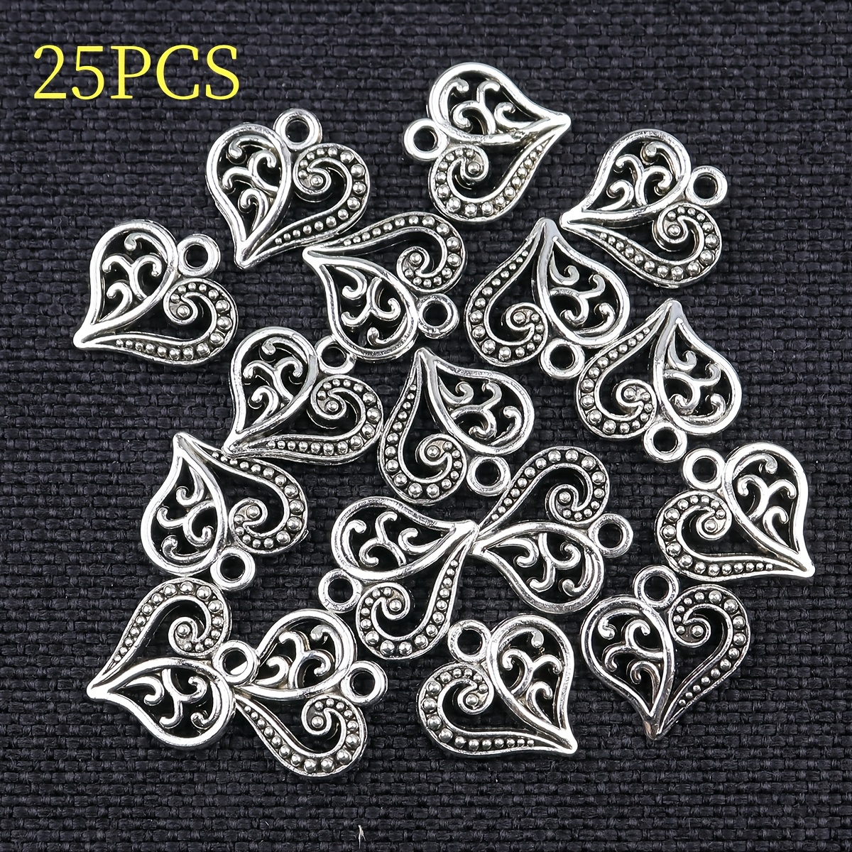 TEMU 25/75pcs Hollow Heart Charm Pendants - Alloy Heart Ornaments For Making, Elegant Bohemian For Necklace, Bracelet, Earring, Valentine's Day Gifts (25 Or 75pcs) - Crafting For &