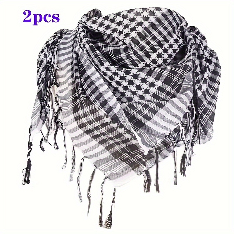 TEMU 2 stuks Unisex Herfst en Winter Kwastjes Ruit Sjaal Midden- Mode Veelzijdige Kwastjes Etnische Sjaal Shawl Fashion Trend Outdoor Sjaal