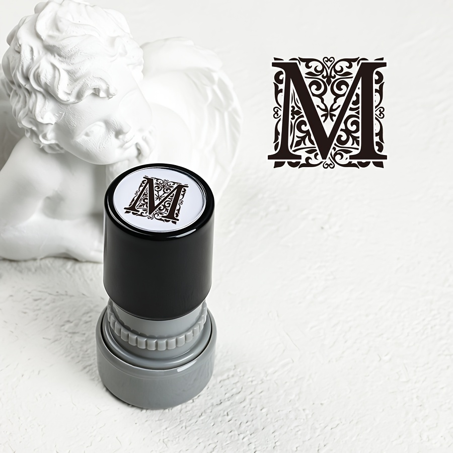 TEMU Schwarze florale englische Buchstaben photoaktive Siegel, geeignet für Studenten, Lehrer und künstlerische Jugend, für Handkonto-Stempel,