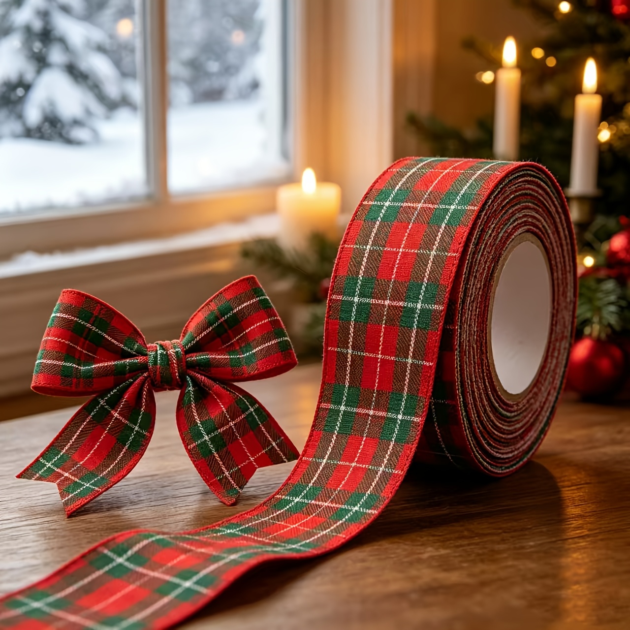 TEMU de Ruban Côtelé Élégant et à Carreaux Rouges et Verts sur le Thème de Noël, Convient pour Accessoires de Cheveux DIY, Emballage Cadeau,