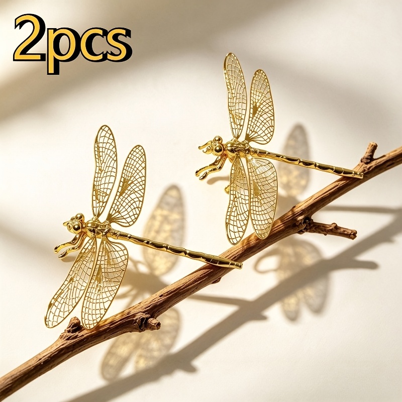 TEMU 2pcs Hollow Dragonfly Ornaments, Hollow Dragonfly Decorations, Christmas Holiday Ornaments, Home Desktop Art Insect Sculptures, Floral