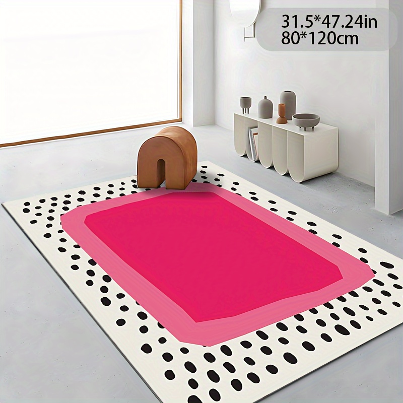 

Festive Pink And Black Polka Dot Rug: 79"x118" (200x300cm) - Fleece With 800g/m², Non-slip Dot Embossed Backing, Machine Washable, Suitable For Living Room, Bedroom, Entryway, And Outdoor Use