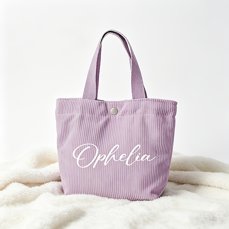 TEMU Custom Women' Set, Personalized Corduroy Tote Bag, In Yellow/purple/green/khaki//pink, Customizable With Name, Easy To Carry And Suitable For