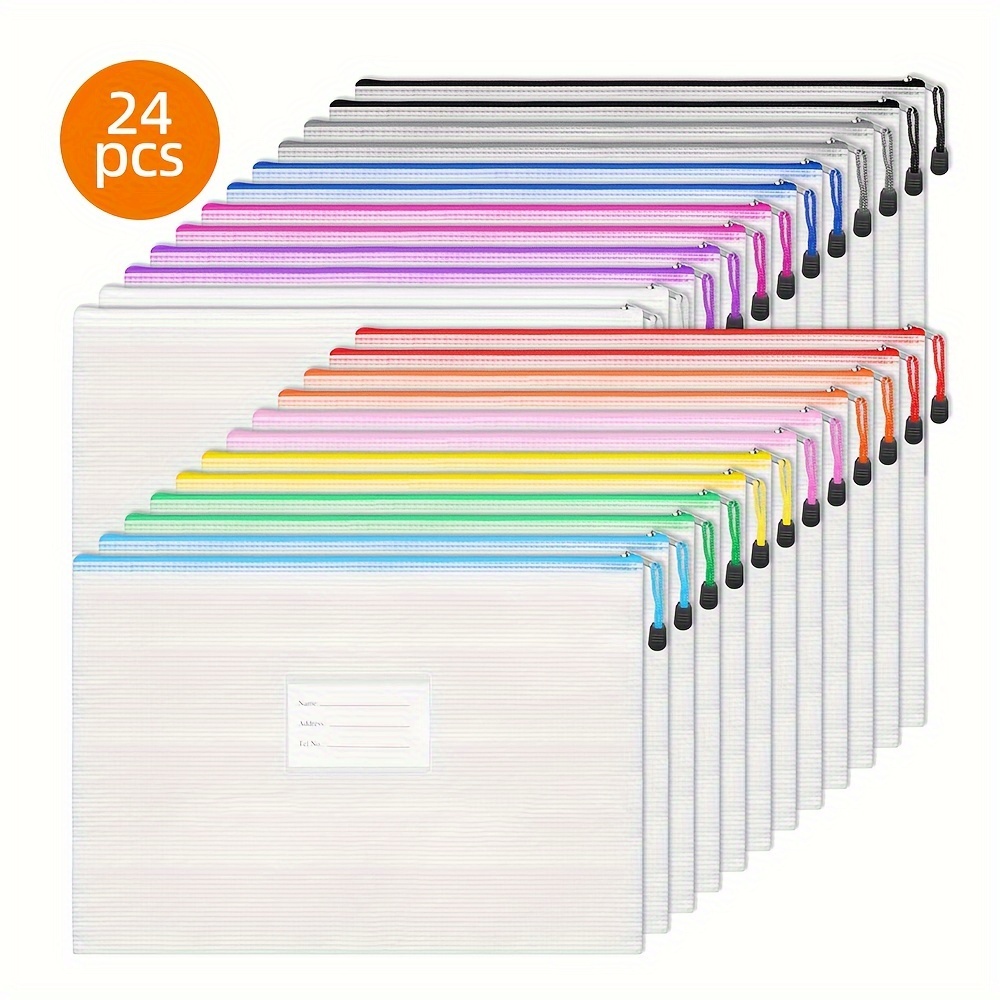 TEMU 24pcs A3 Mesh Zipper Pouch Bags, Extra Large File Pouch, Resistant Plastic Zip Document Folder Pocket, For Office, School, And , 16.9x12.4 In,