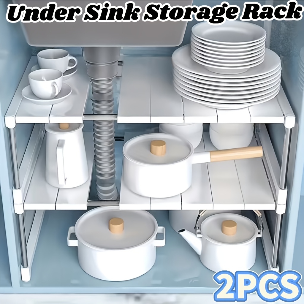 Set Of 2 Versatile Under-sink Storage Racks, Featuring Multiple Layers, Made From Stainless Steel And Plastic, To Space, Ideal For Use In Kitchens And Bathrooms