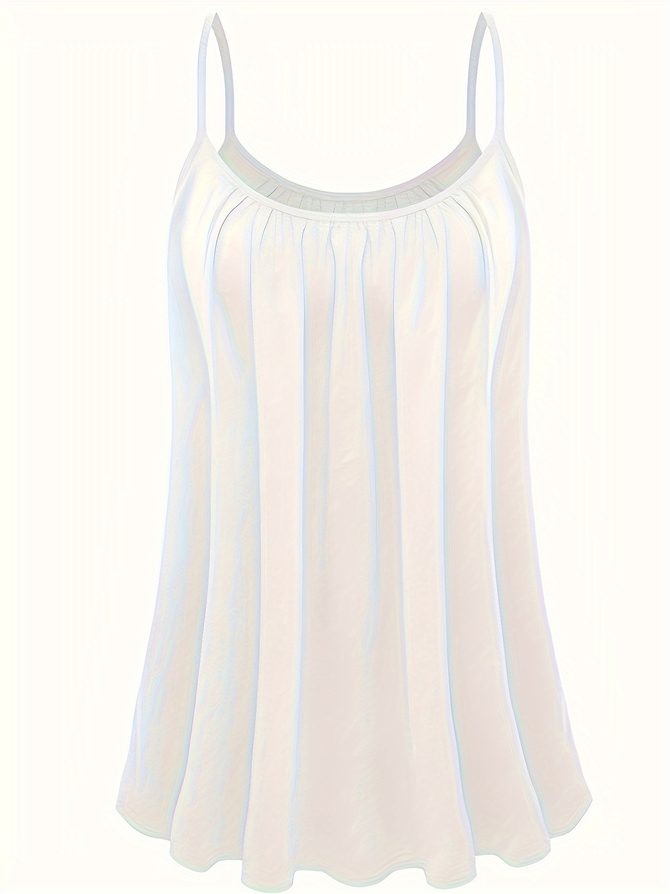 Plus Size Solid Ruched Cami Top, Casual Crew Neck Sleeveless Top For Summer, Women's Plus Size Clothing